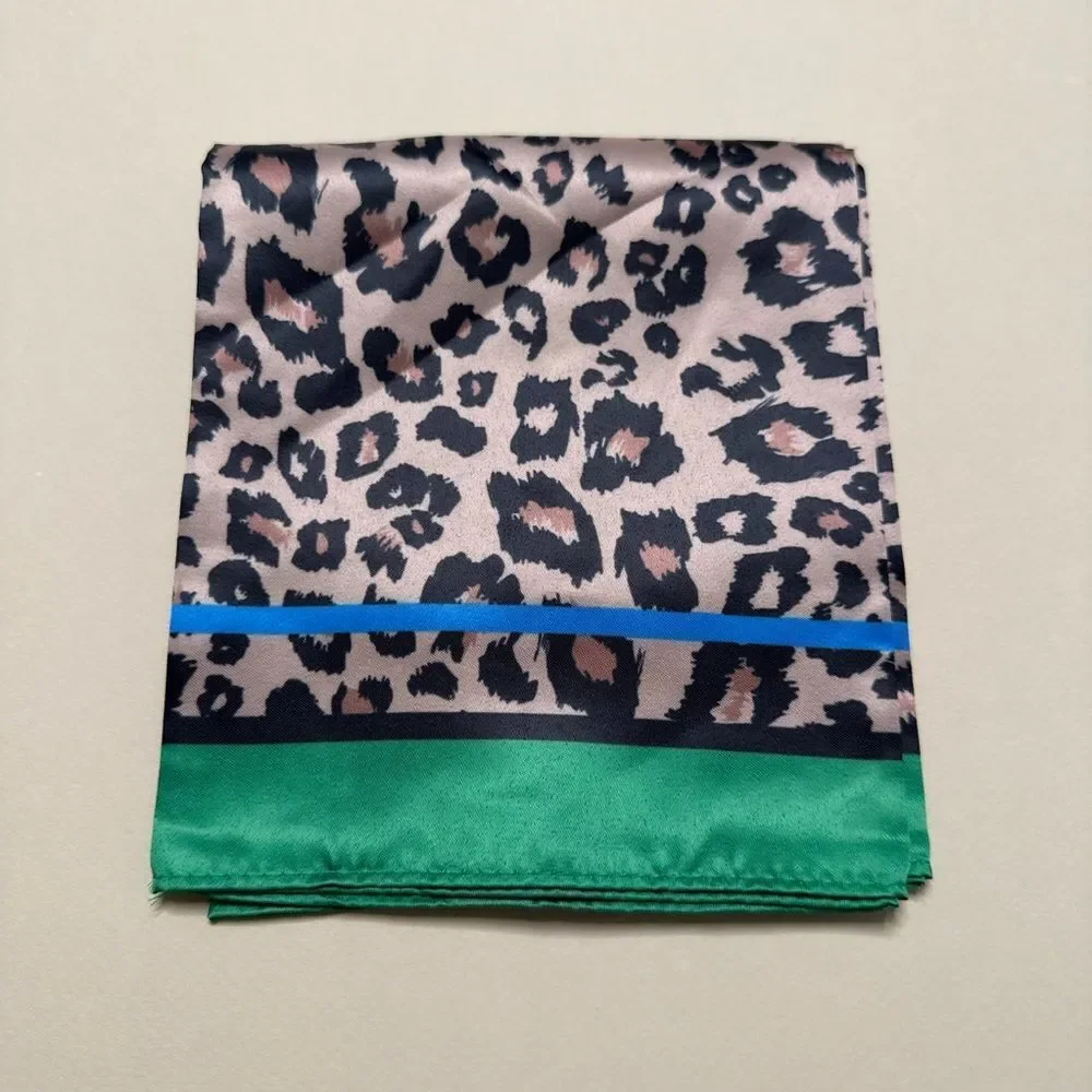 Leopard Print Scarf with Green Border G9